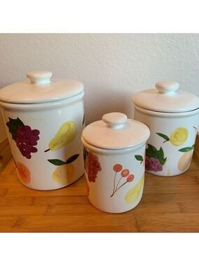 Vintage hand painted ceramic canister set counter decor storage farmhouse fruit